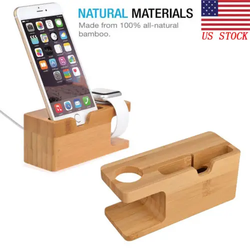 

Bamboo Charging Dock Charger Holder Stand For Apple Watch iWatch iPhone