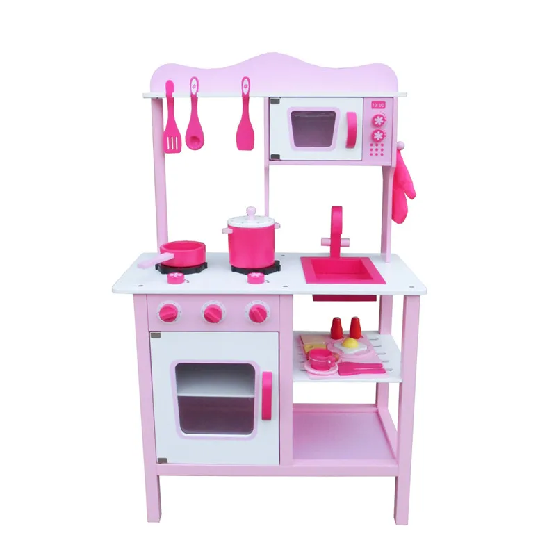 

Pink Wooden Cooking Food House Play Cooking Playset Kitchen Toys Mini Cookware DIY Kitchen Pretend Educational Kids Children toy