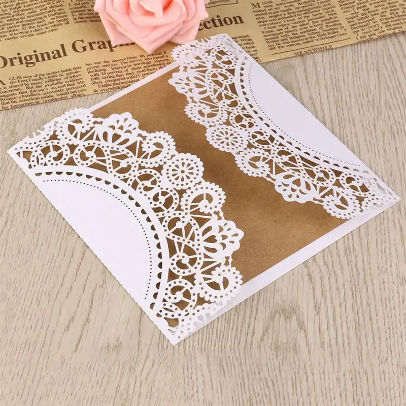 

10Pcs European Style Hollow Out Decorative Pattern Wedding Invitation Card Greeting Card Congratulation Card with Envelope