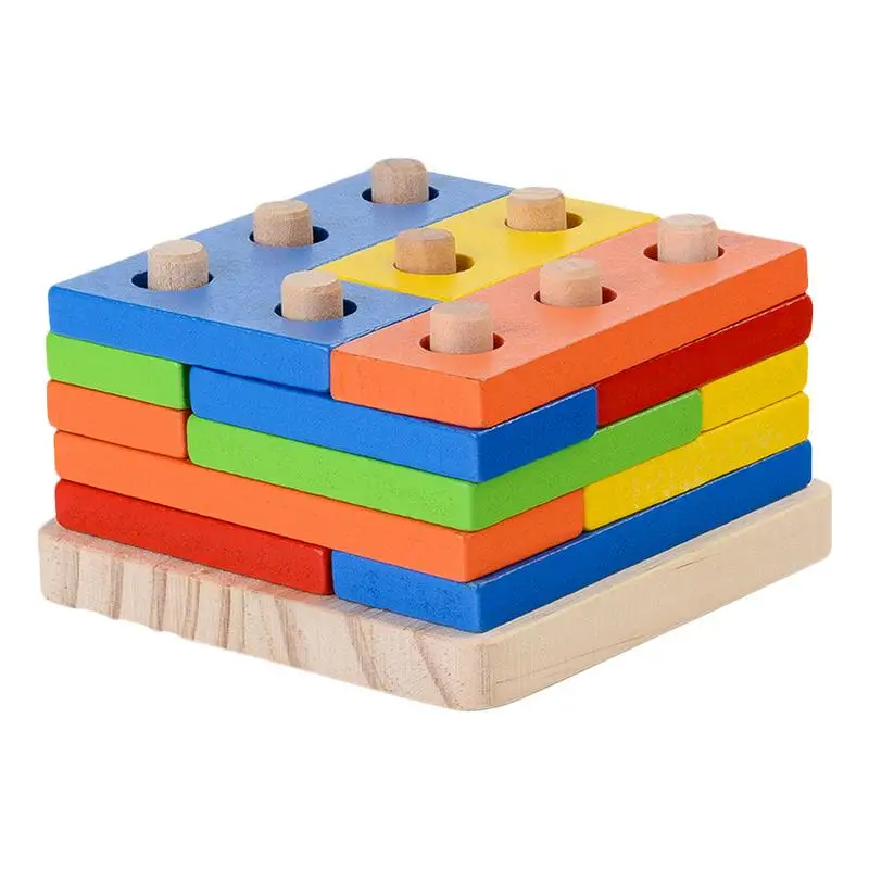 Деревянные развивающие дошкольные формы раннего развития Геометрическая доска блок стек сортировать Коренастый головоломки игрушки