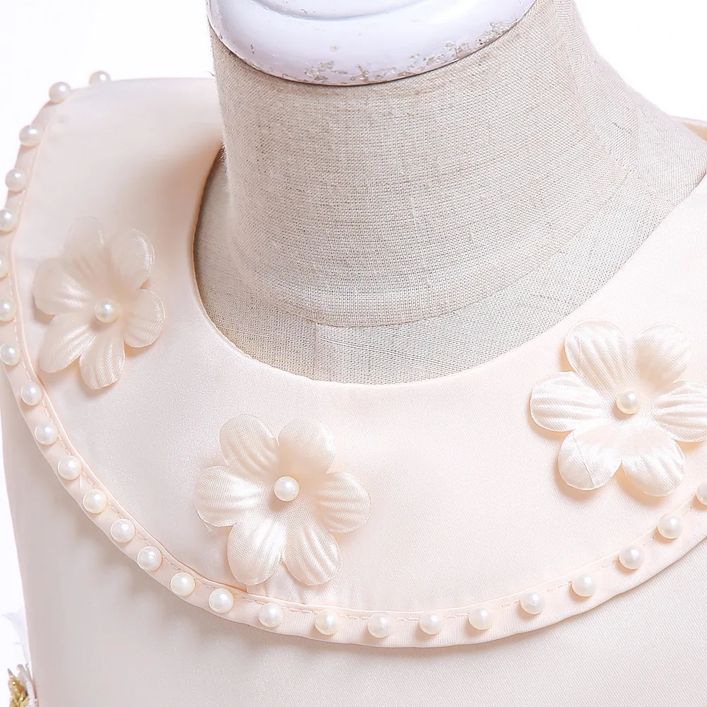 Kids Round Collar Twill Forging Stereo Flower Dress Girl Princess Dress