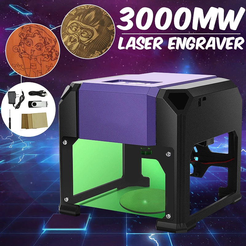 

3000mW Mini USB CNC Laser Carving Machine 110V 220V Desktop Engraver Machine DIY Logo Mark Printer Wood Router/Cutter/Printer