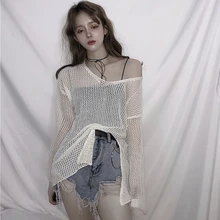 Hong Kong Шикарная новая женская одежда модный тренд Корейская трикотажная открытая перспектива темперамент тонкие полные Топы футболки