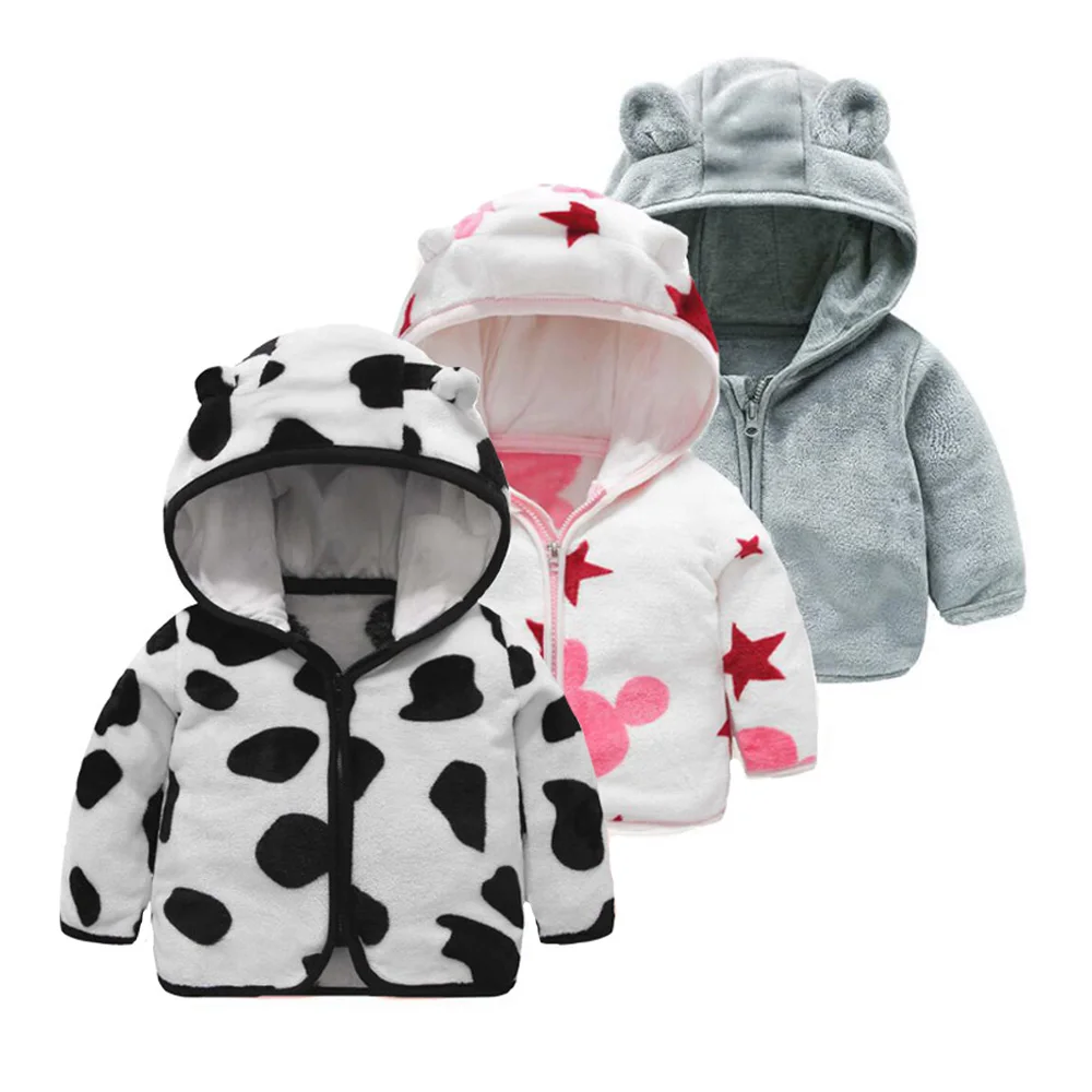 

1pc Girls Boys Coat fleece Children Jackets Kids top Hooded spring autumn winter warm Outerwear jacket