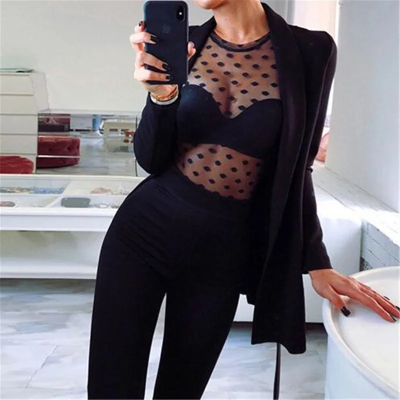 Women Blouses Sexy Ladies Tops Long Sleeve Blouses Women Shirt Polka Dot Print See Through Blouse Ladies Shirt Female Top Blouse