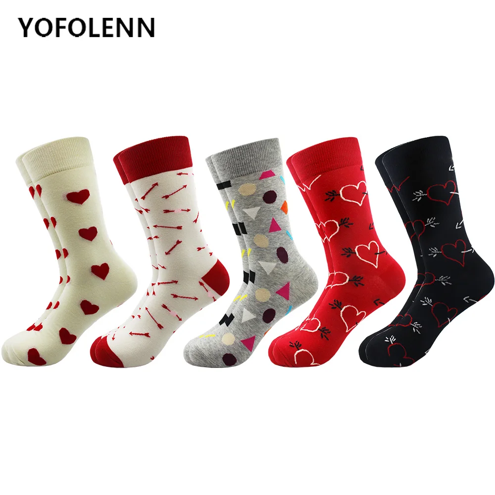 

5 Pair Arrow&Heart Socks with High Quality Combed Cotton Socks for man Long Tube Red Black Happy Funny Casual Colored Socks