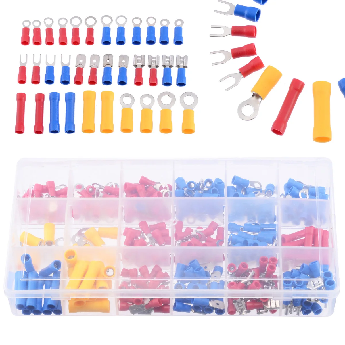 

300pcs/box Full Insulated Electrical Wiring Crimp Connector Assortment Kit Wire Cable Crimp Terminal Spade Butt Ring Fork Set