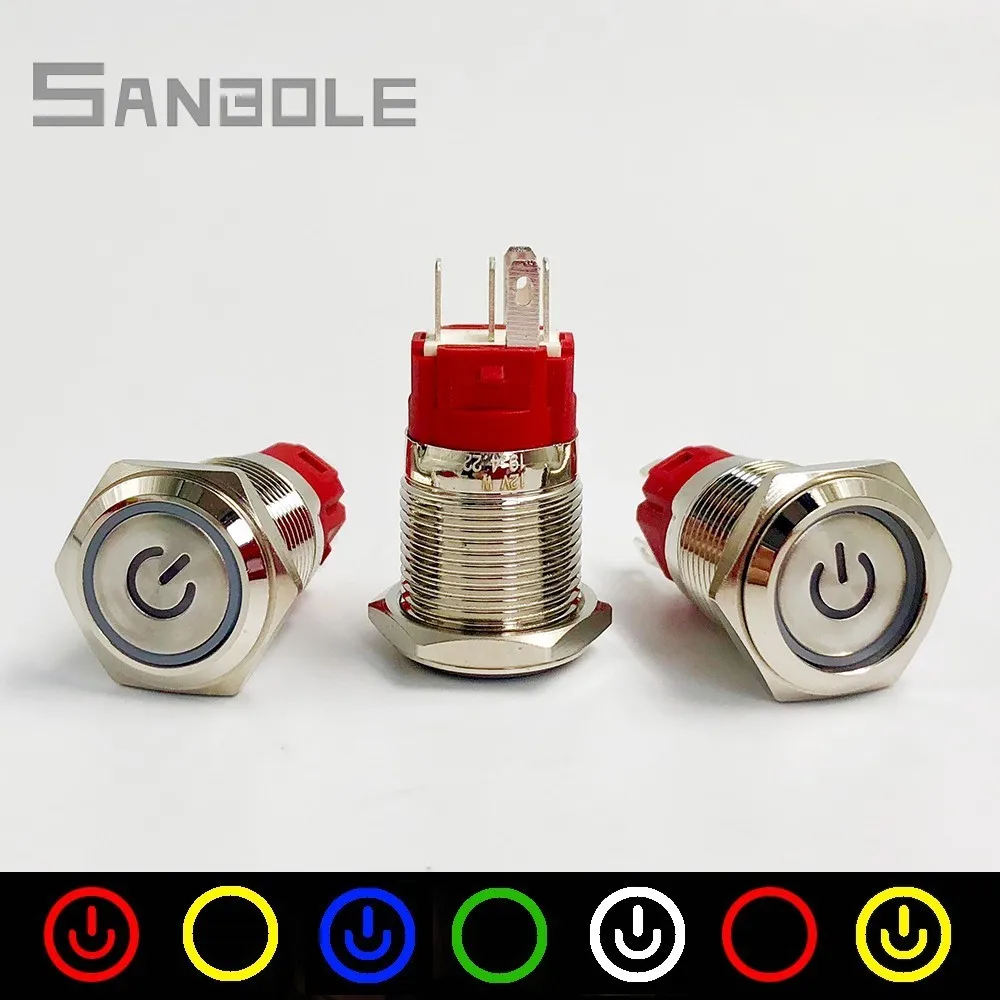

16mm Metal Push Button Switch Momentary Reset / Latching Ring LED Lamp Power Mark Symbol Car Auto Engine PC Power Start