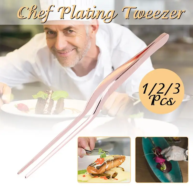 

1/2/3pcs 13.9cm/5.47inch Professional Chef Plating Tweezer Tongs Pliers Serving Presentation Stainless Steel Kitchen Tool
