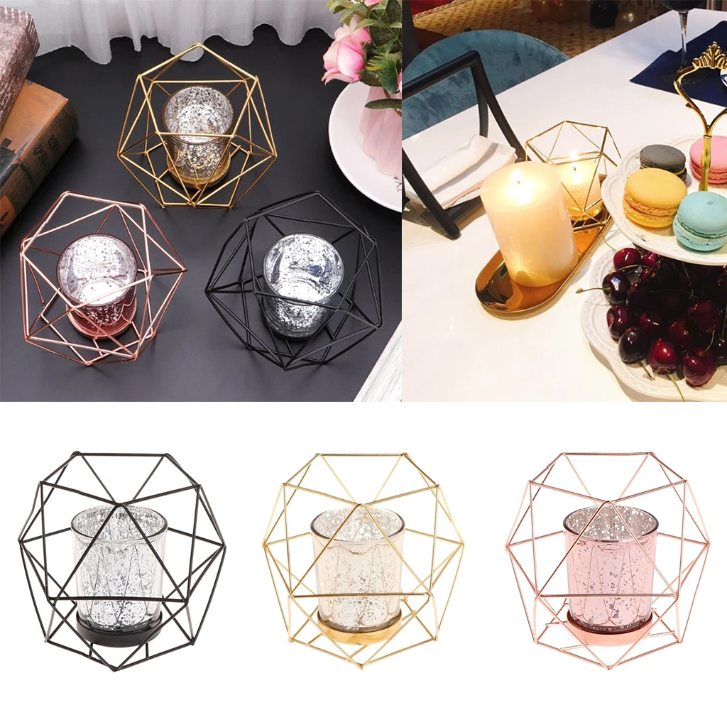 

Hollow 3D Geometric Hexagon Tealight Candle Holder Weddding Lantern Stand for Home Decor