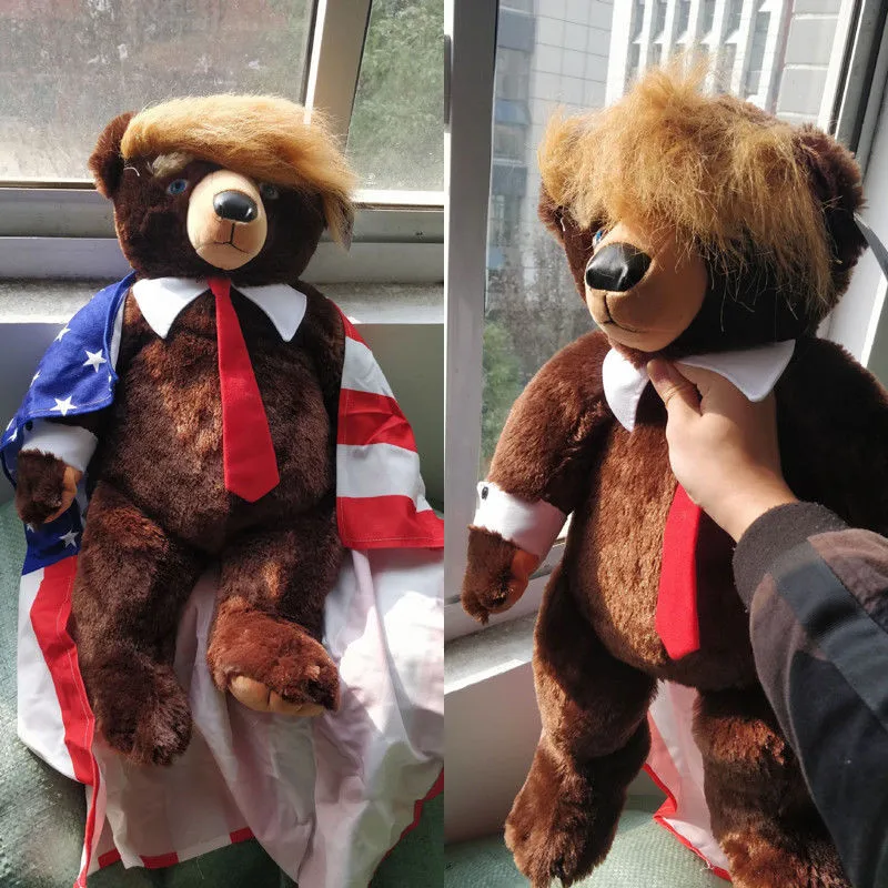 

2019 60cm Donald Trump Bear Plush Toys Cool USA President Trumpy Bear With Flag Cloak Collection Doll Gift For Children Boy
