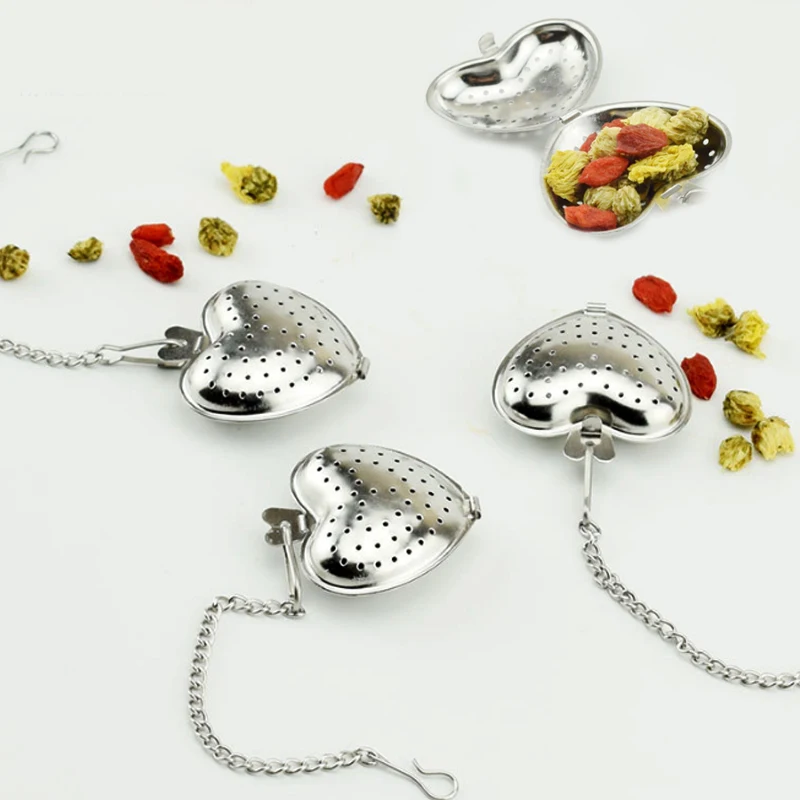 

Strainer 304 Stainless Steel Portable Filter Bag Ball Tea Infuser For Tea Brewing Heart Shaped Chain 1 PC
