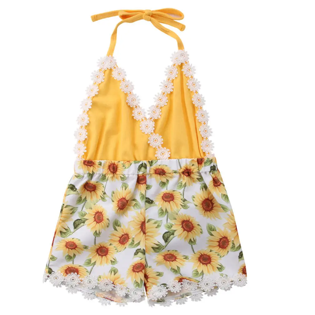 

Pudcoco 2018 Cute Toddler Kid Baby Girls Sleeveless Floral Cotton Lace Sunflower Romper Jumpsuit Outfit