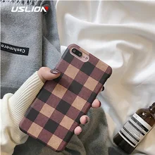 

USLION Retro Grid Geometric Art Splice Phone Case For iPhone 8 7 Plus Grid Back Cover For iPhone X 8 7 6 6S Plus Hard PC Cover
