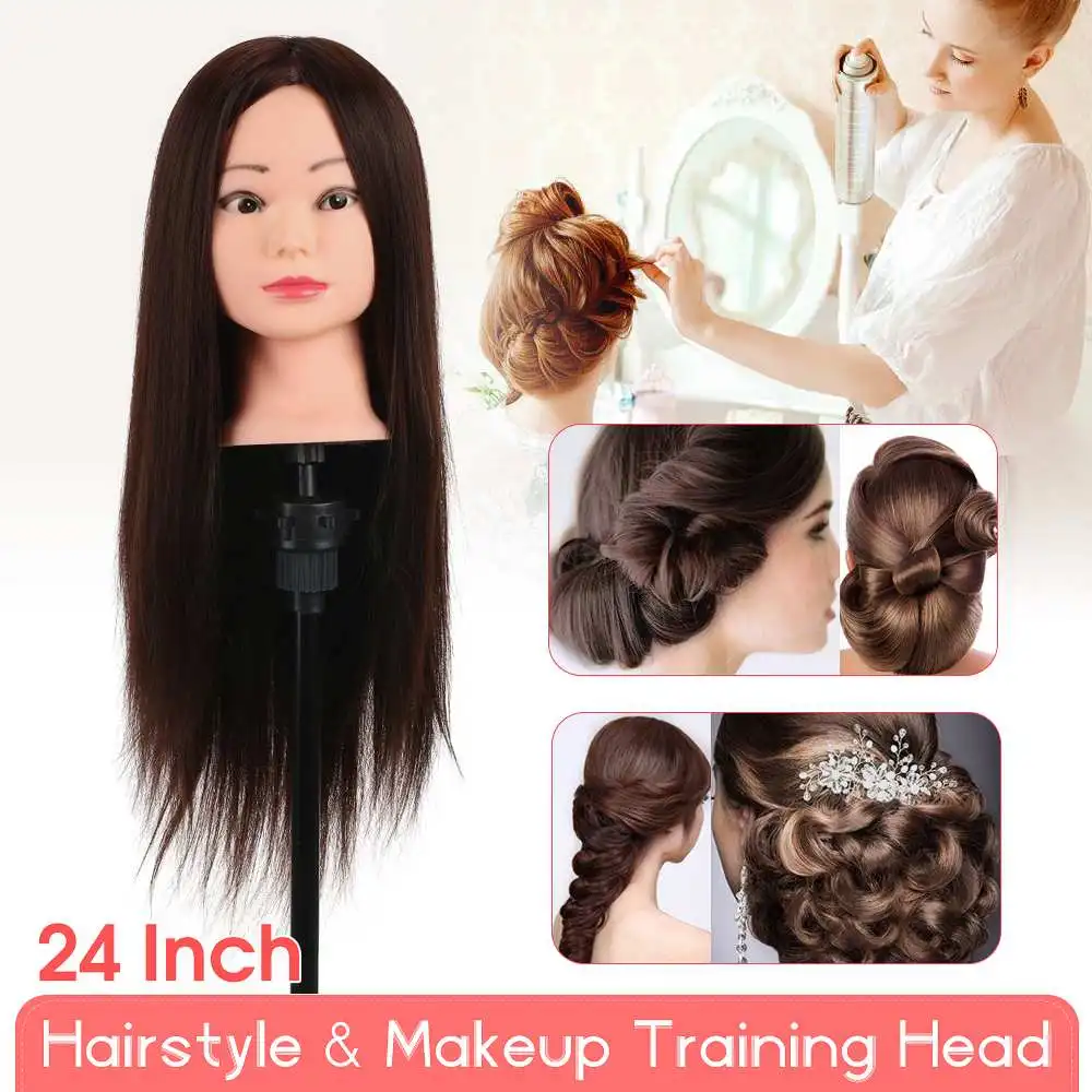 

24 Inch Mannequins Training Doll Head Doll Long Hair Heads + Clamp Holder For Hairdressers Training Salon Mannequin Head Display