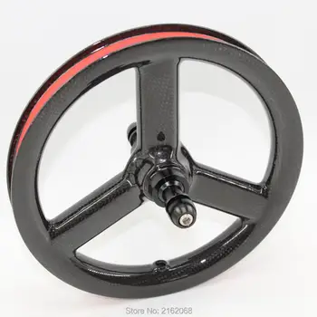 

New 12 inch clincher rim 3 spoke Slide car scooter push bike glossy 3K full carbon fibre bicycle Tri-spoke wheels 12er Free ship