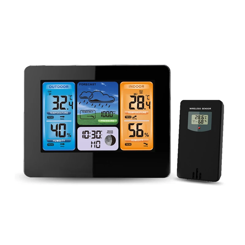 

Home Wireless Weather Forecast Station,Digital Indoor Outdoor Thermometer,Remote Sensor,Color Display,Barometer Temperature Al