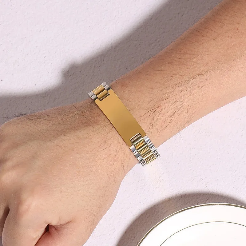 VNOX Men's Two-Tone Link Bracelet – Stainless Steel, Adjustable, 12mm Width, Personalized Engraving Option - View #2