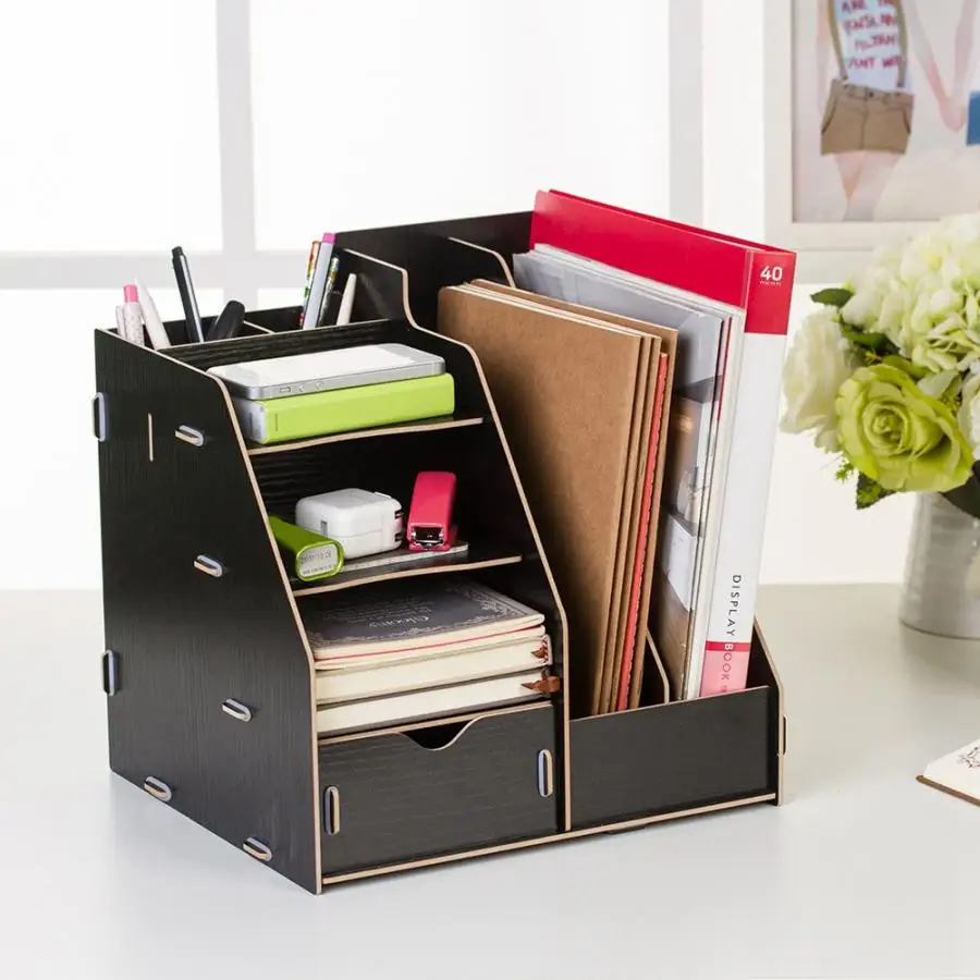 

Korean Desktop Large Wooden Bookshelf Drawer Storage Box Magazine Book Office File Holder