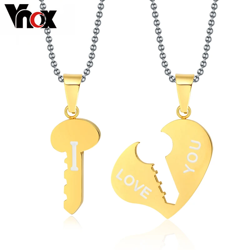

Vnox Key and Heart Necklace Sets Couple His Hers Promise Stainless Steel Jewelry