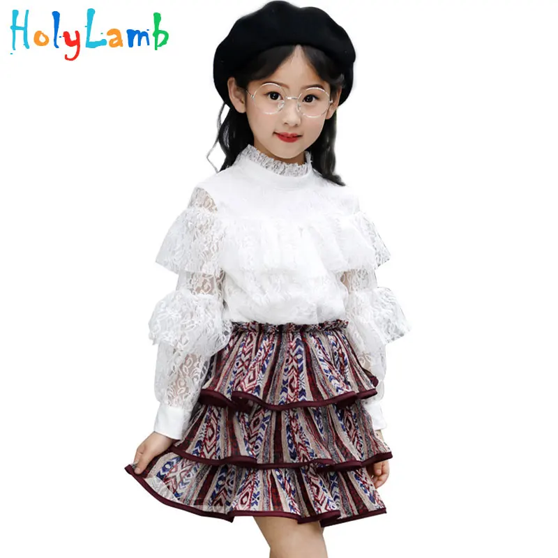 

2019 Summer Girls Set Girls Dress Long Sleeve Lace Girl Two-Piece Set Vestidos Kids Dresses For Girls Clothes Princess Dress