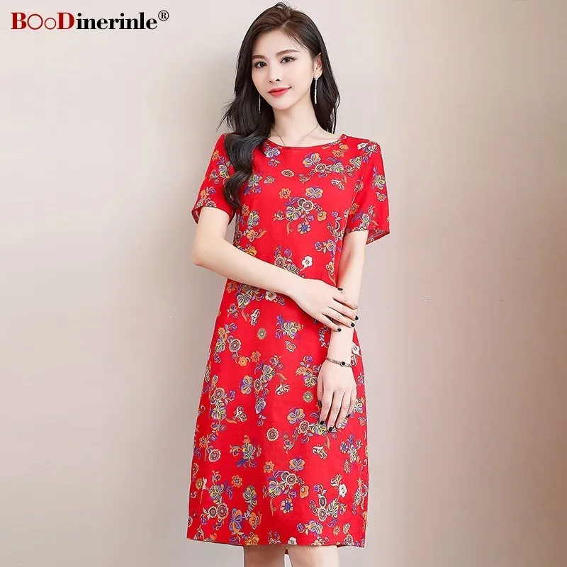 

BOoDinerinle Casual Floral Print Dress Summer Dress 2019 Plus Size 5XL Short Sleeve Dress Women Party Elegant Cotton Dress