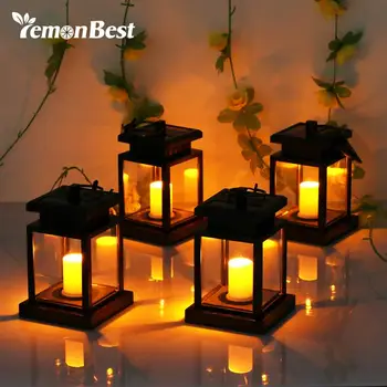 

Waterproof LED Solar Garden Light Flickering Flameless Candle Outdoor Lighting Hanging Smokeless Solar Lantern for Camping 4pcs