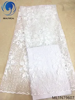 

BEAUTIFICAL white lace fabric mesh lace fabric wholesale high quality lace fabric fashion 5yards/lot for wedding dresses ML1N796