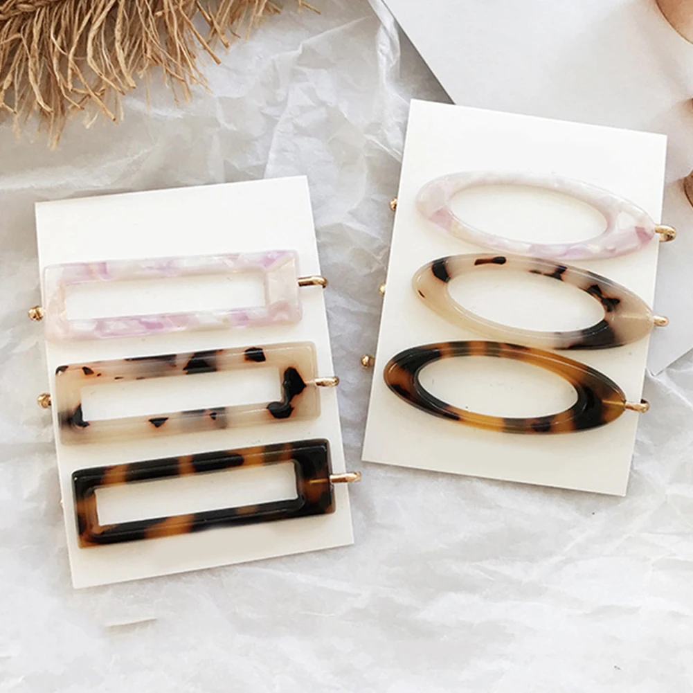 

1PC Vintage Hairpins Acrylic Hair Clip Geometric Hollow Oval Marble Hairpin Women Newstyle Gold Headwear Patchwork Hairpins