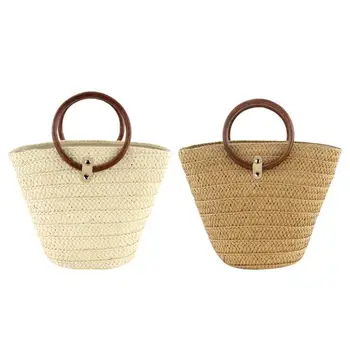 

Vintage Boho Paper Rope Straw Shoulder Handbags Women Casual Top-handle Bag