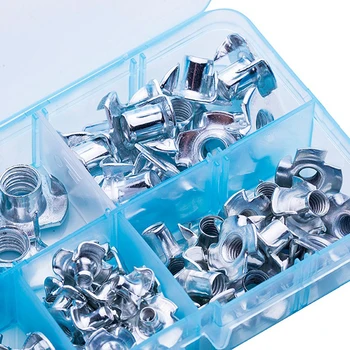 

ELEG-80 Pcs/set M3 M4 M5 M6 M8 Zinc Plated Four Claws Nut Speaker Nut T-nut Blind Pronged Tee Nut Furniture Assortment Kit