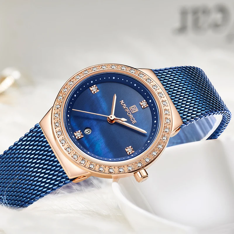 

NAVIFORCE Women Fashion Blue Quartz Watch Lady Steel Watchband High Quality Casual Waterproof Wristwatch Gift for Wife 2019