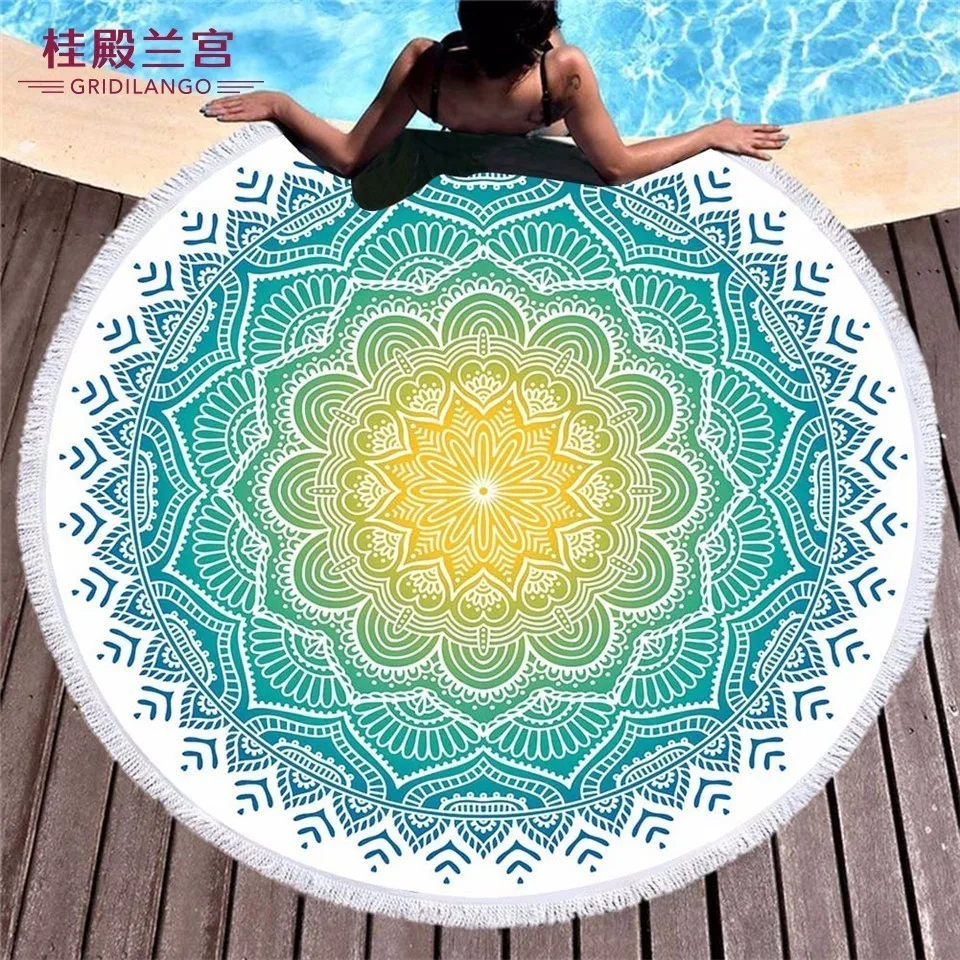 

GRIDILANGO Mandala Bohemia Color Geometric Round Beach Towel For Adults Picnic Mat Microfiber Swimming Travel Bath Beach Towel