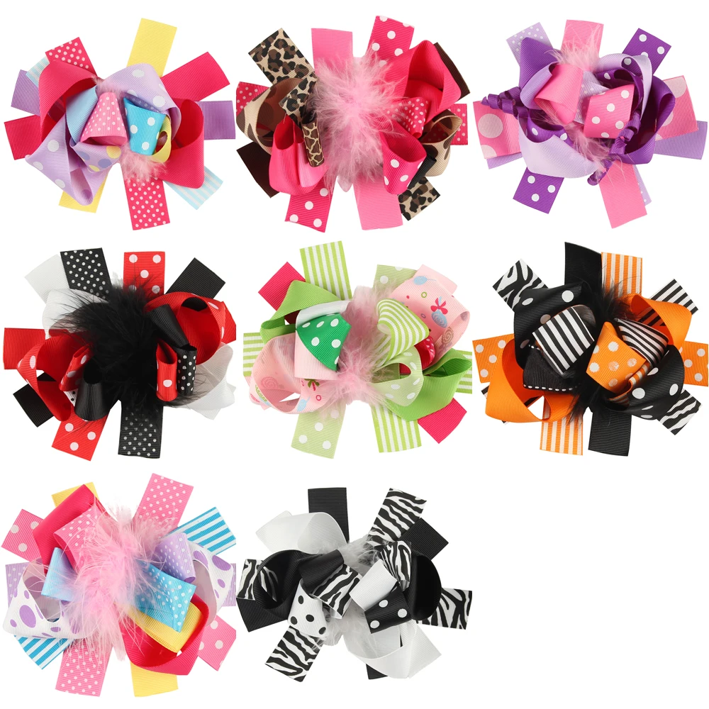Retail 1Pc grosgrain ribbon Hair Bow With Clip Girls Boutique Ribbon