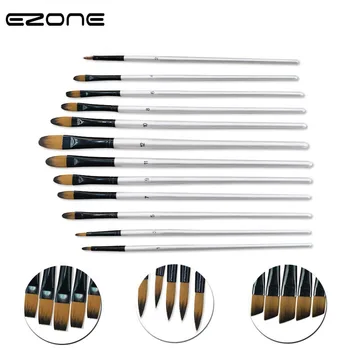 

EZONE 12PCS/Set Oil Painting Brush Differernt Size 4 Shape Wash Painting Pen Art Students Writing Pen School Office Supply