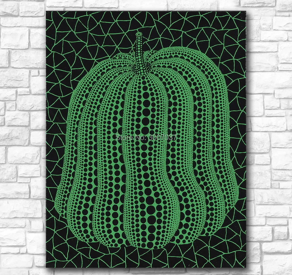 

Hand Painted Oil Painting Wall Painting Yayoi Kusama PUMPKIN GREEN Home Decorative Wall Art For Living Room painting No Frame