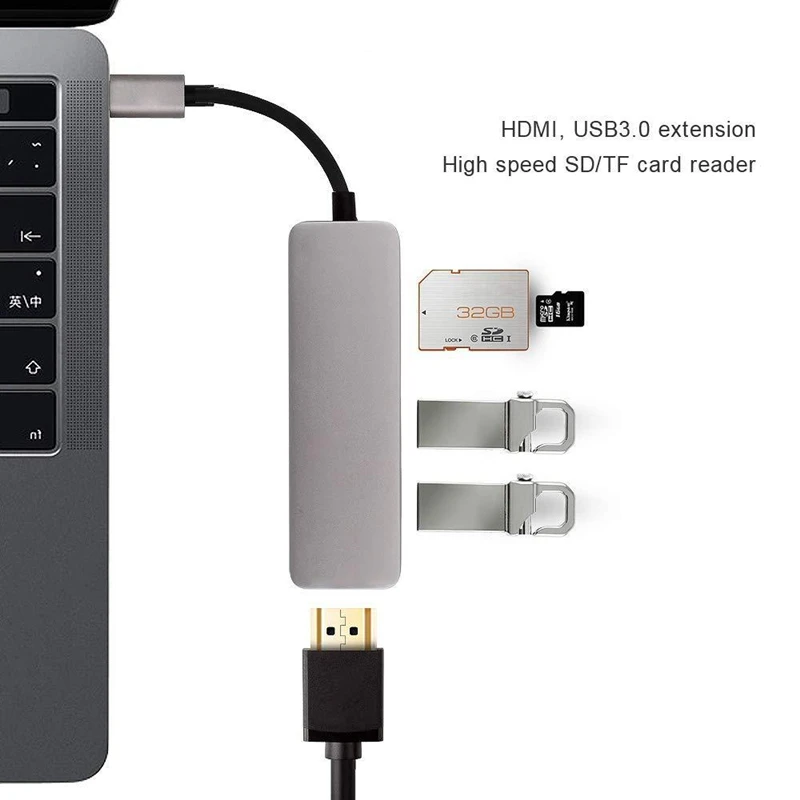 Trumsoon Type-C Thunderbolt to HDMI USB3.0 HUB Adapter SD TF Card Reader for MacBook Samsung Huawei Trumsoon Type-C Thunderbolt to HDMI USB3.0 HUB Adapter SD TF Card Reader for MacBook Samsung Huawei