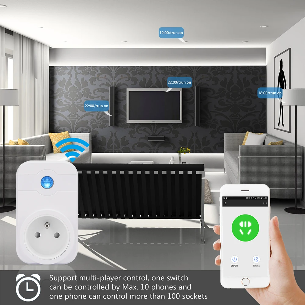 FR EU WiFi Wlan умная розетка энергомонитор измеритель мощности счетчик для Alexa Echo Google