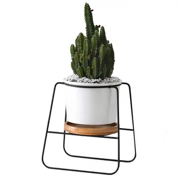 

Planter Pots Indoor,6.30 inch Modern Plants and Planters Garden Ceramic Round Bowl Large Planter with Stand/Bamboo Tray for Su