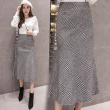 Винтажные юбки женские весна осень зима корейский vestido feminina тонкая новая ткань клетчатые длинные юбки "рыбий хвост" Женский F0354