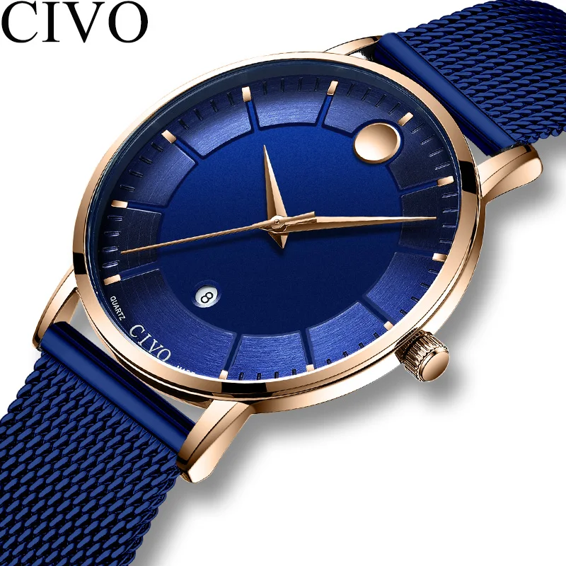 

CIVO Luxury Mens Quartz Watch Waterproof Date Male Watches Stainless Steel Mesh Strap Watches For Men Wristwatch Clock