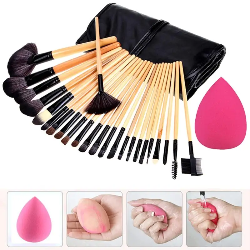 

24Pcs Professional Makeup Brushes Set Eyeshadow Eyeliner Eyebrow Blush Foundation Brushes Case Sponge Puff Cosmetic Tool Kits