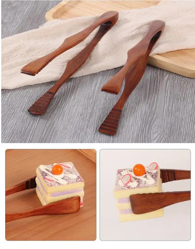 

1 Pcs Bamboo Cooking Kitchen Tongs Food BBQ Tool Salad Bacon Steak Bread Cake Wooden Clip Home Kitchen Utensil