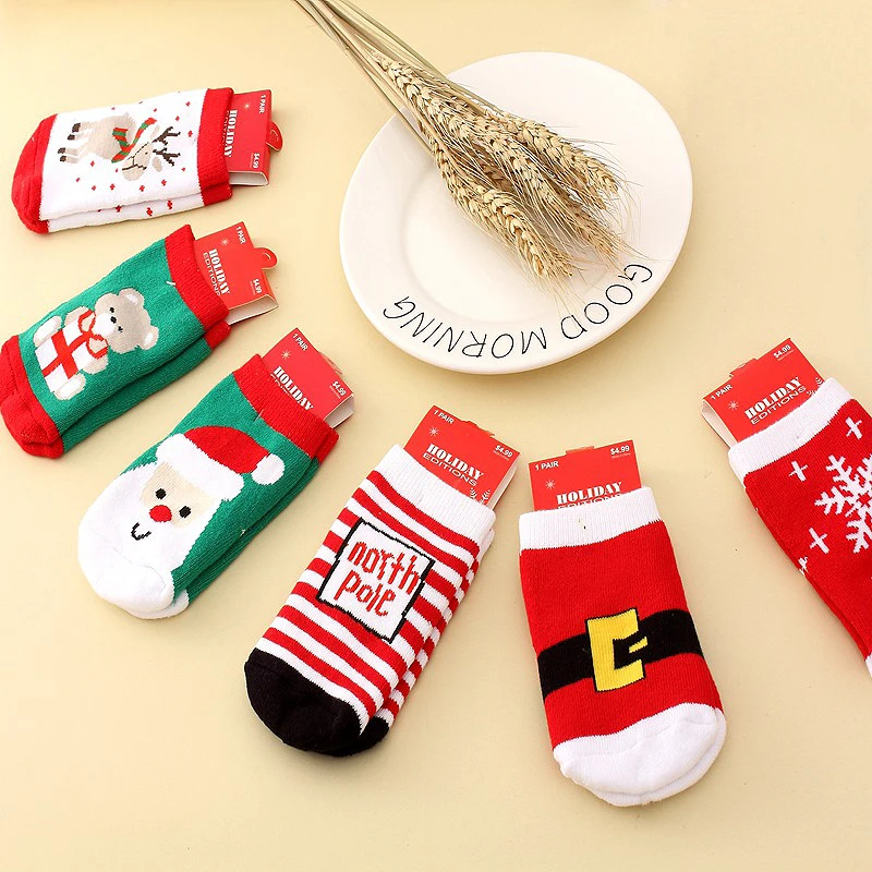 

Hot Sale Elk Striped Boys Kids Socks Girls Children Christmas Socks Santa Cotton Autumn 1 Pair Snowflake Winter