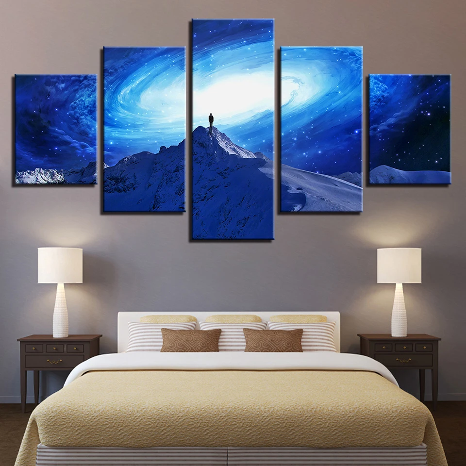 

HD Printed Modern Pictures Poster Canvas 5 Pieces Mountain Universe Light Whirlpool Modular Paintings Home Decor Wall Art Framed