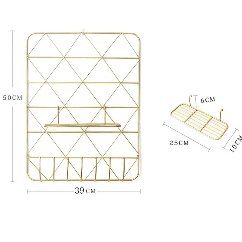 Простой розовое золото настенный железная сетка фото открытка стеллаж для хранения простой общежитии гостиной золотые украшения полки