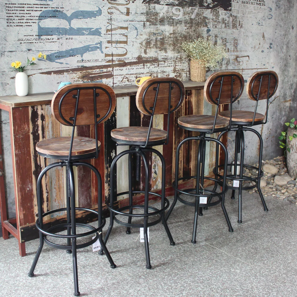 IKayaa промышленных стильный барный стул регулируемый по высоте вращающийся кафе стул Пайнвуд топ + из металла со спинкой кафе мебель