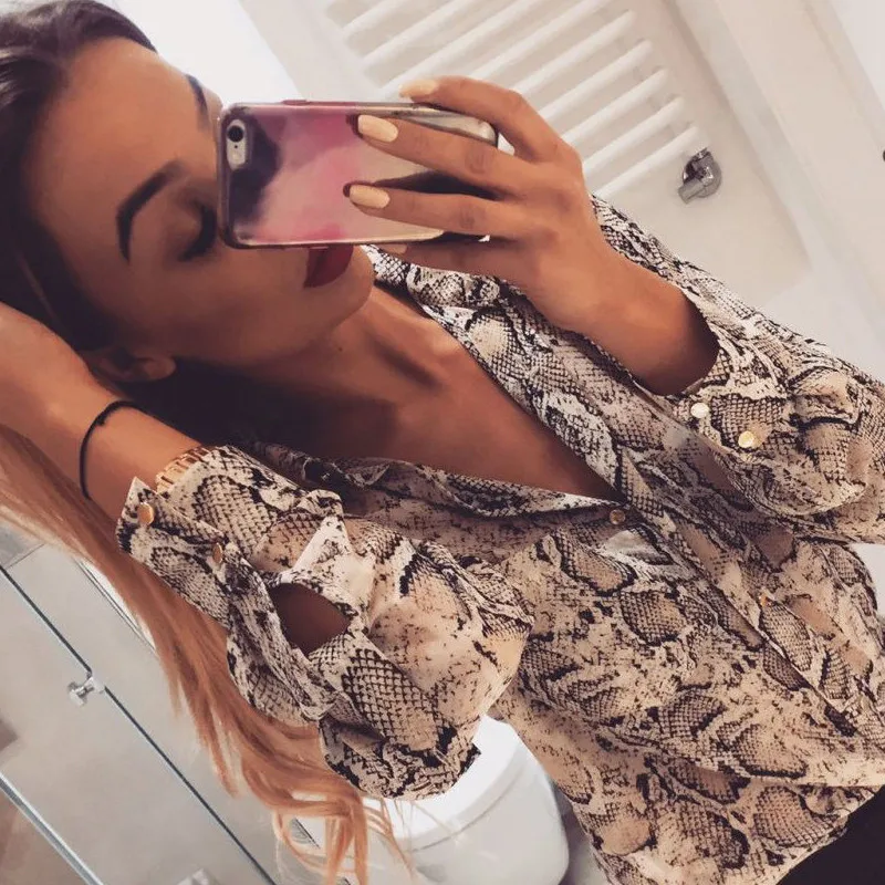 

Vintage Hot sale Animal skin Leopard print Shirt Fashion Turn-down collar Streetwear Button V Neck Clothes Drop shipping 2019