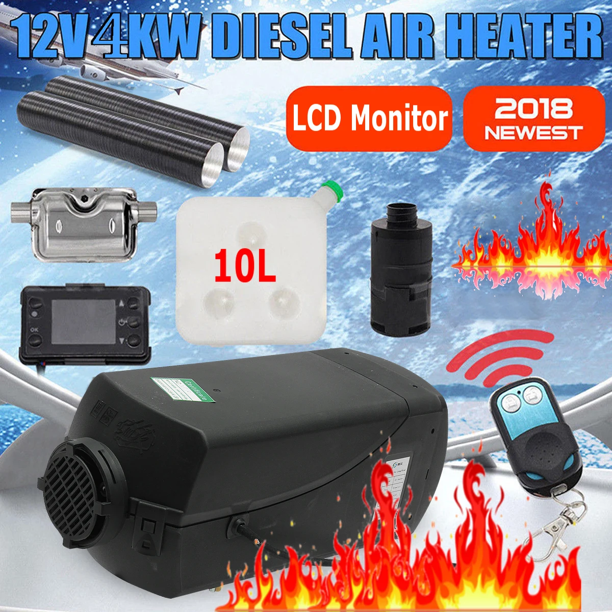 

4KW 12V diesels air heater for Truck Boats caravan RV bus- To replace Eberspacher D4, Webastos parking heater +Remote + Silencer