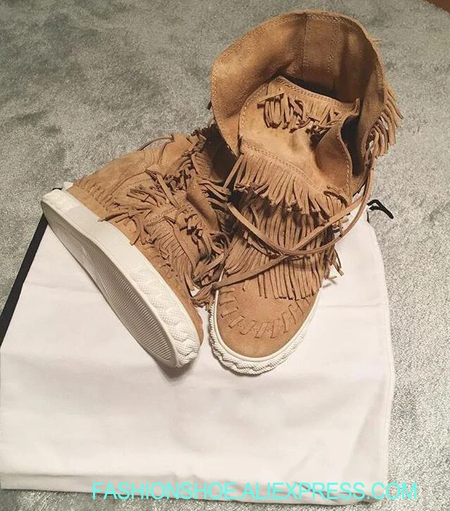 

Ladies Lace Up Increased Heel Casual Shoes Fashion Suede Leather Women Fringe Platform Vulcanize Shoes 2019 High Quality Shoes